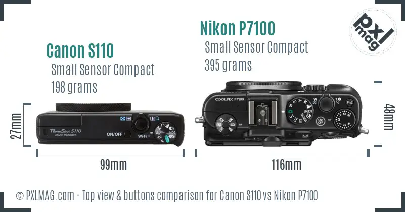 Canon S110 vs Nikon P7100 top view buttons comparison