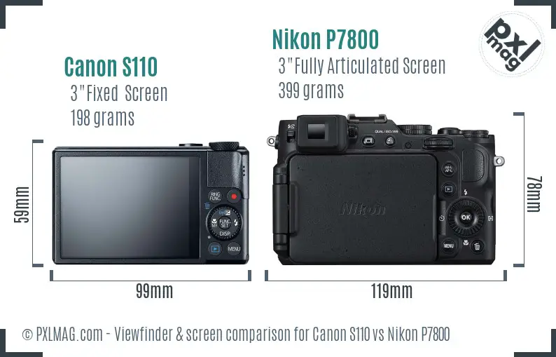 Canon S110 vs Nikon P7800 Screen and Viewfinder comparison