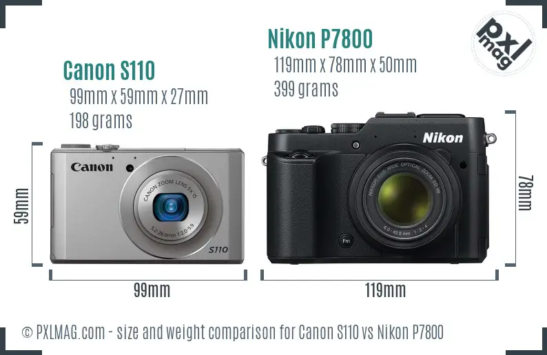 Canon S110 vs Nikon P7800 size comparison
