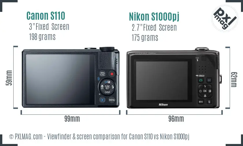 Canon S110 vs Nikon S1000pj Screen and Viewfinder comparison