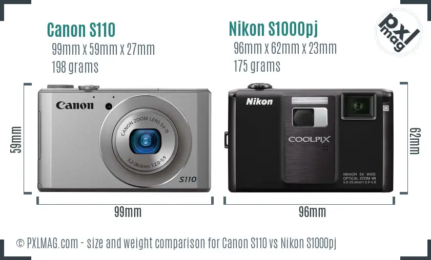Canon S110 vs Nikon S1000pj size comparison