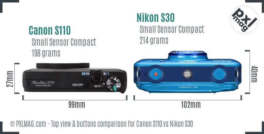 Canon S110 vs Nikon S30 top view buttons comparison Canon S110 vs Nikon S30 top view buttons comparison