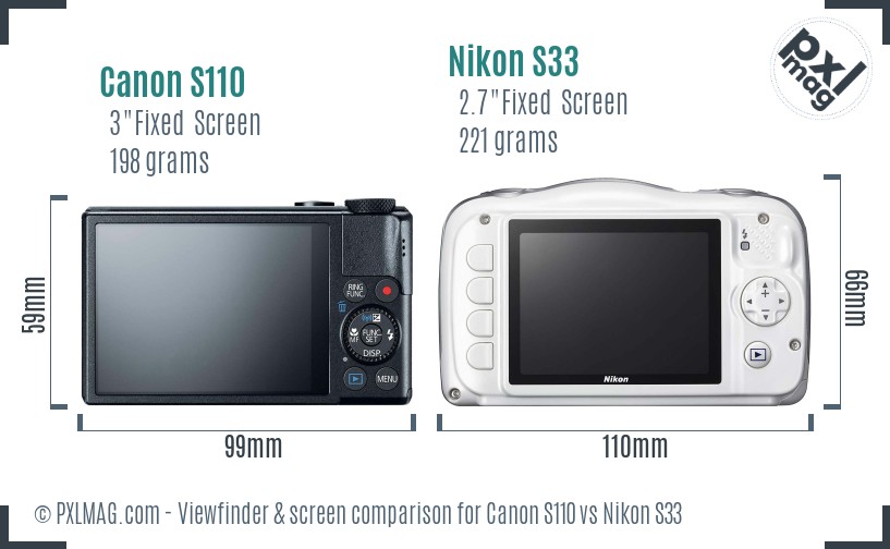 Canon S110 vs Nikon S33 Screen and Viewfinder comparison
