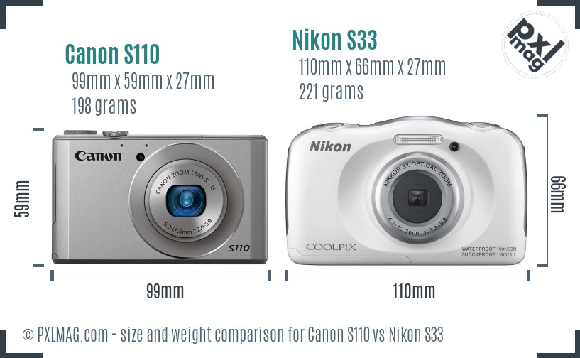 Canon S110 vs Nikon S33 size comparison