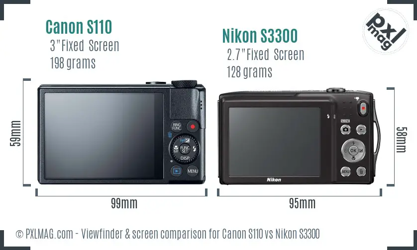 Canon S110 vs Nikon S3300 Screen and Viewfinder comparison