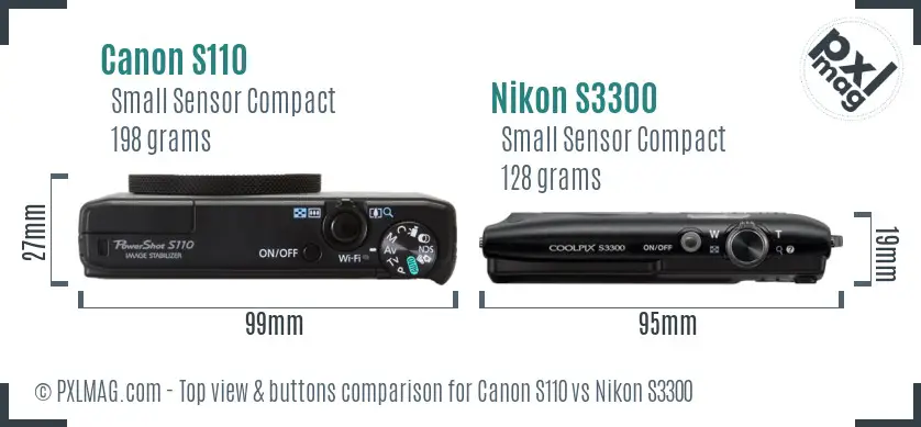 Canon S110 vs Nikon S3300 top view buttons comparison