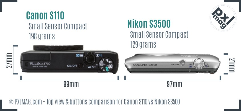 Canon S110 vs Nikon S3500 top view buttons comparison