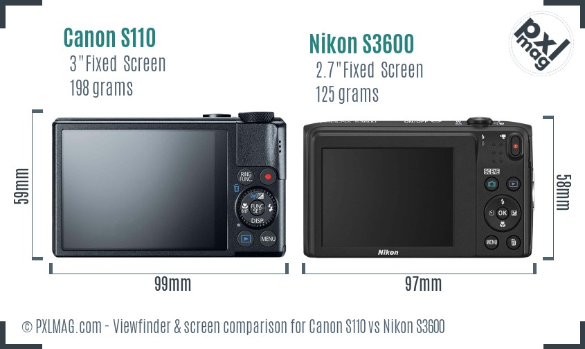 Canon S110 vs Nikon S3600 Screen and Viewfinder comparison