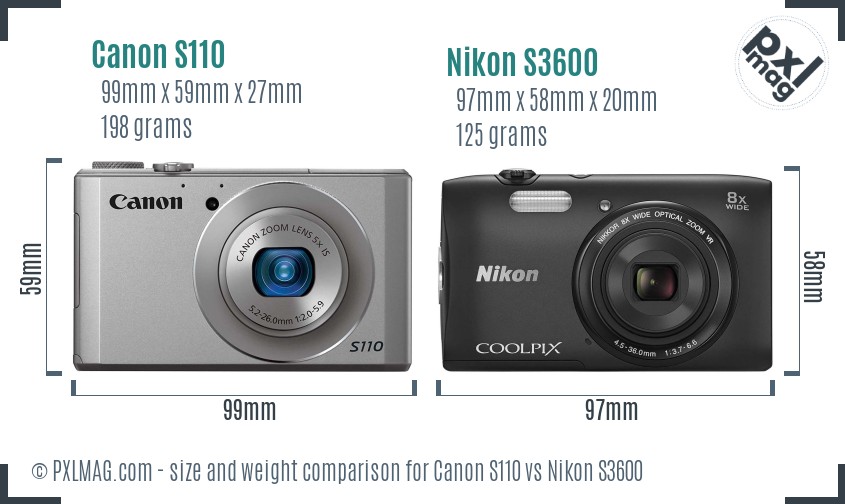 Canon S110 vs Nikon S3600 size comparison