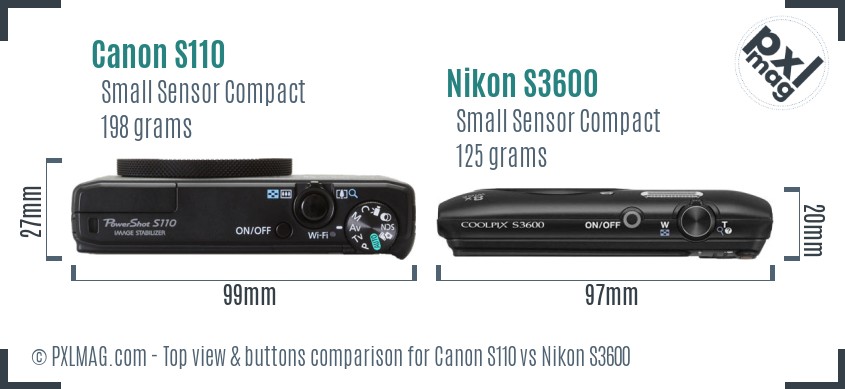 Canon S110 vs Nikon S3600 top view buttons comparison