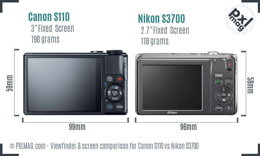 Canon S110 vs Nikon S3700 Screen and Viewfinder comparison