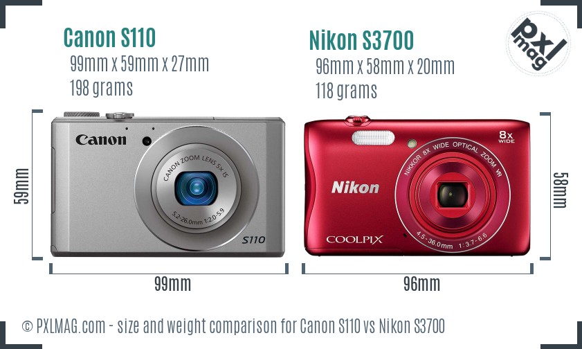 Canon S110 vs Nikon S3700 size comparison