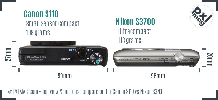Canon S110 vs Nikon S3700 top view buttons comparison