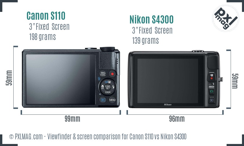 Canon S110 vs Nikon S4300 Screen and Viewfinder comparison