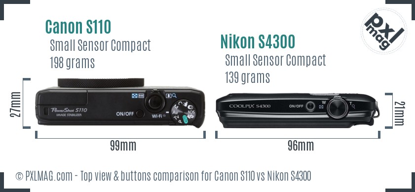 Canon S110 vs Nikon S4300 top view buttons comparison