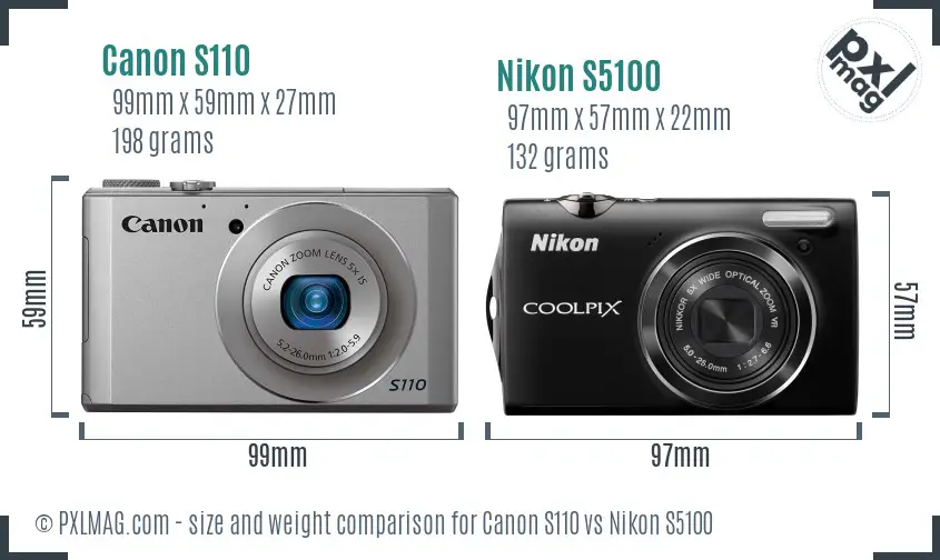 Canon S110 vs Nikon S5100 size comparison