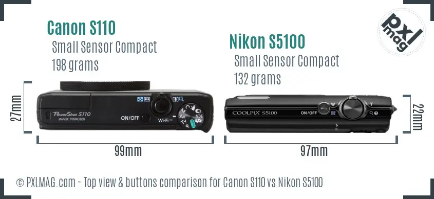 Canon S110 vs Nikon S5100 top view buttons comparison