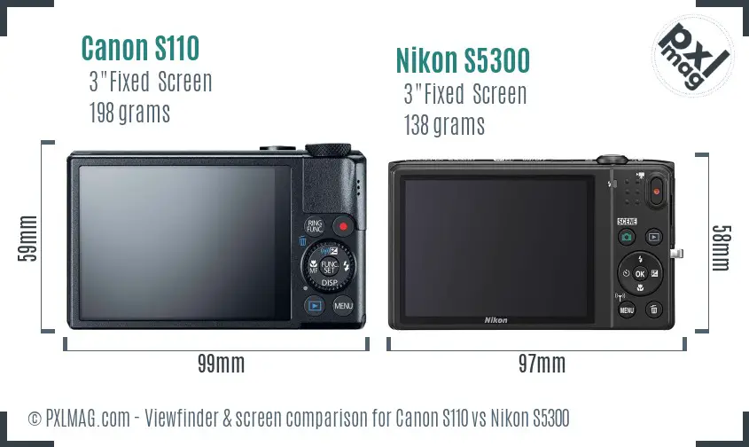 Canon S110 vs Nikon S5300 Screen and Viewfinder comparison