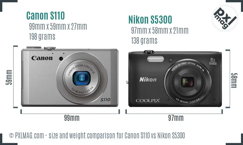 Canon S110 vs Nikon S5300 size comparison