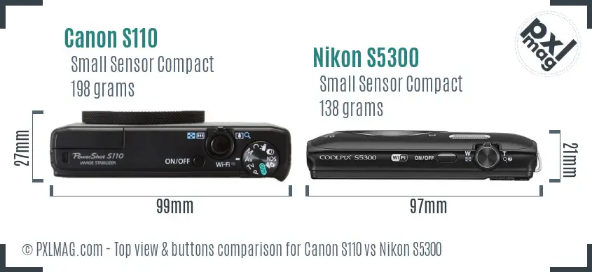 Canon S110 vs Nikon S5300 top view buttons comparison