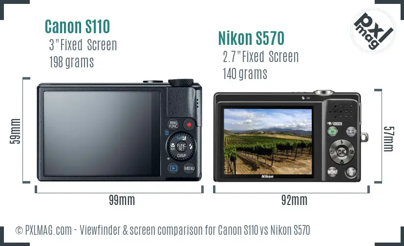 Canon S110 vs Nikon S570 Screen and Viewfinder comparison