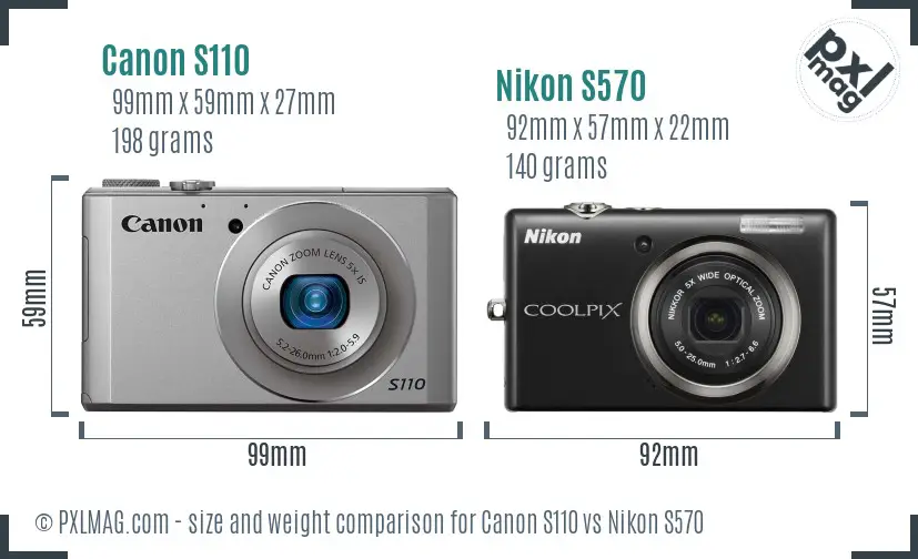 Canon S110 vs Nikon S570 size comparison