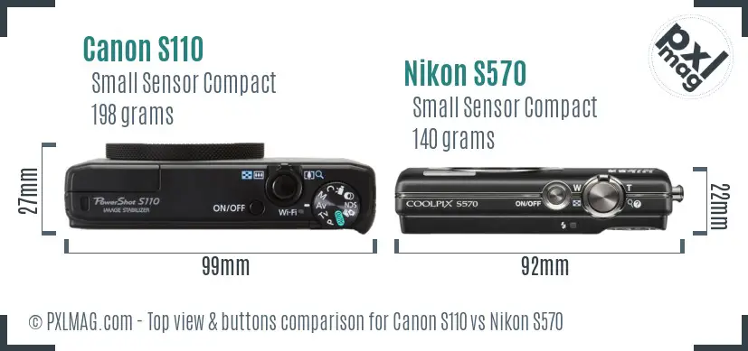 Canon S110 vs Nikon S570 top view buttons comparison