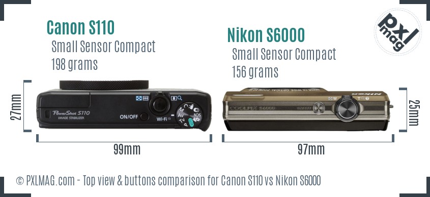 Canon S110 vs Nikon S6000 top view buttons comparison