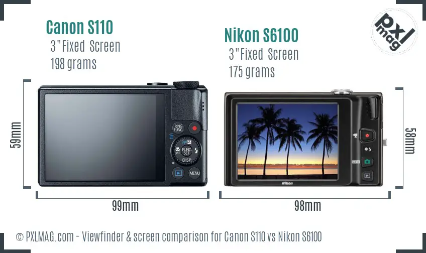 Canon S110 vs Nikon S6100 Screen and Viewfinder comparison