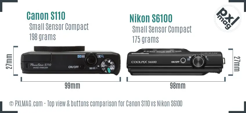 Canon S110 vs Nikon S6100 top view buttons comparison