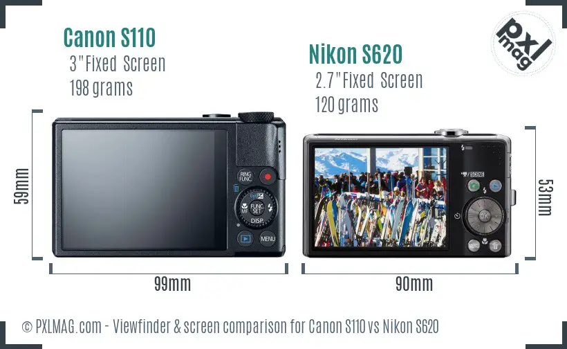 Canon S110 vs Nikon S620 Screen and Viewfinder comparison