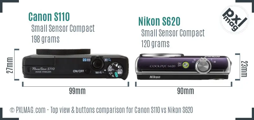 Canon S110 vs Nikon S620 top view buttons comparison