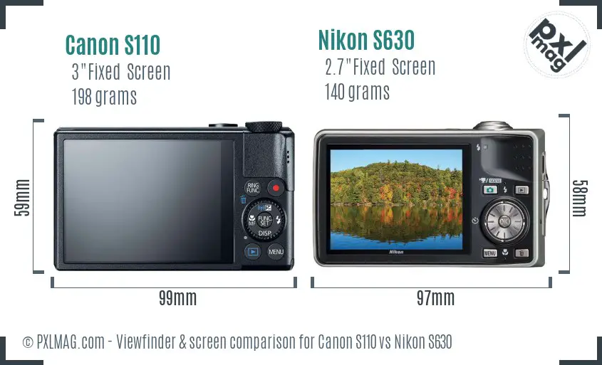 Canon S110 vs Nikon S630 Screen and Viewfinder comparison