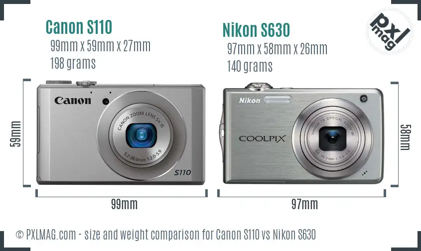 Canon S110 vs Nikon S630 size comparison