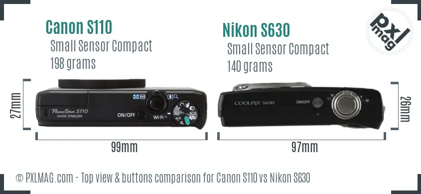 Canon S110 vs Nikon S630 top view buttons comparison