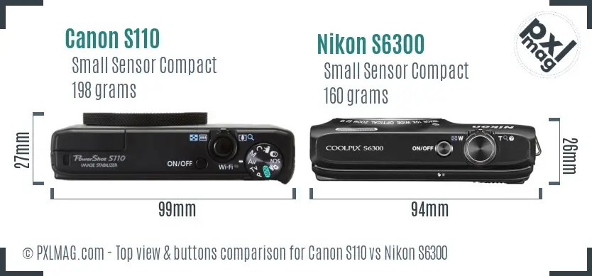 Canon S110 vs Nikon S6300 top view buttons comparison Canon S110 vs Nikon S6300 top view buttons comparison