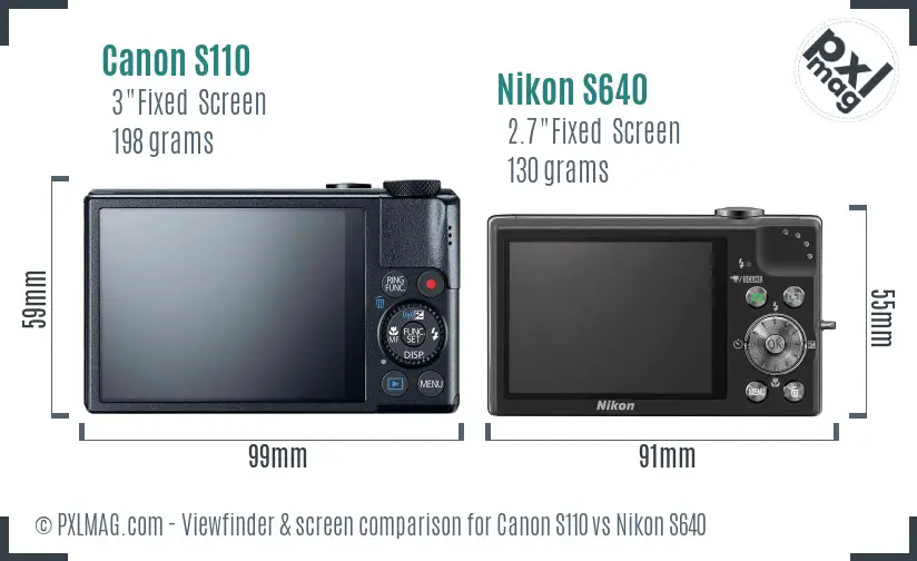 Canon S110 vs Nikon S640 Screen and Viewfinder comparison