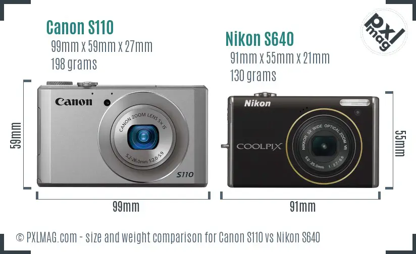 Canon S110 vs Nikon S640 size comparison