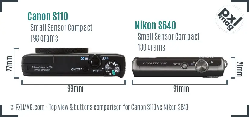 Canon S110 vs Nikon S640 top view buttons comparison