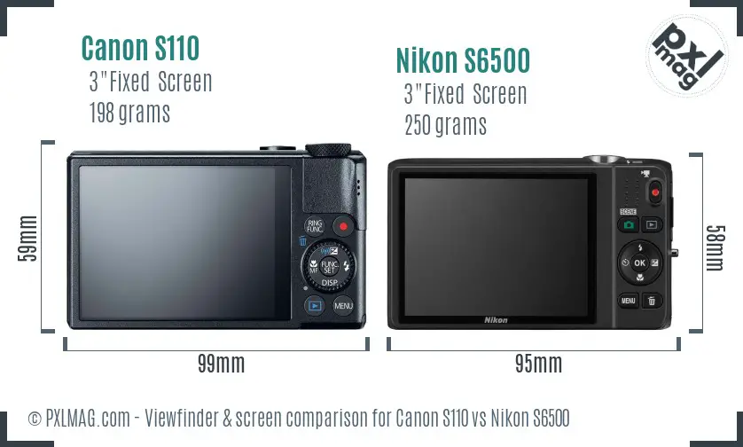 Canon S110 vs Nikon S6500 Screen and Viewfinder comparison