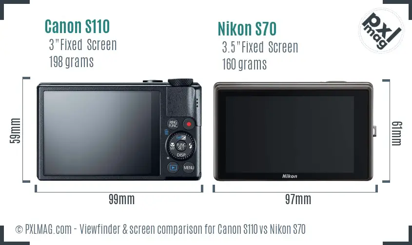 Canon S110 vs Nikon S70 Screen and Viewfinder comparison