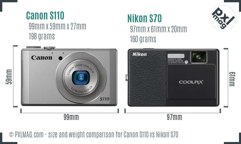 Canon S110 vs Nikon S70 size comparison