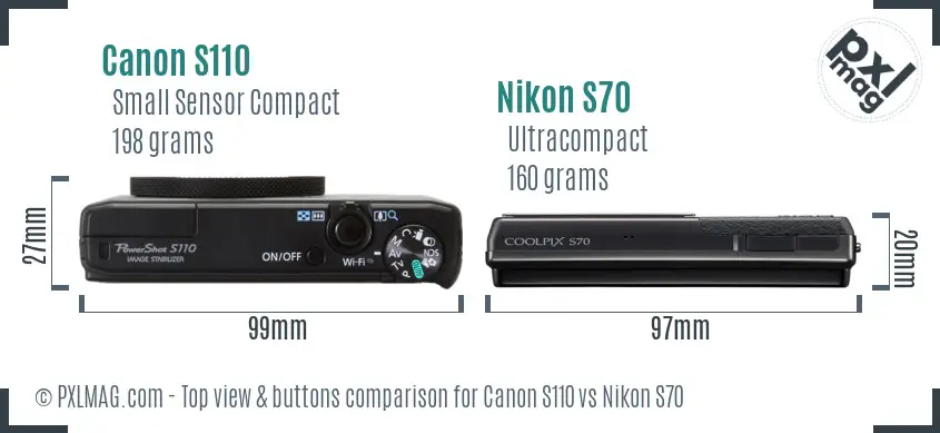 Canon S110 vs Nikon S70 top view buttons comparison