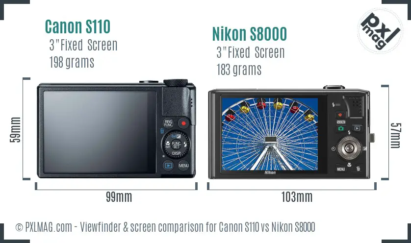 Canon S110 vs Nikon S8000 Screen and Viewfinder comparison