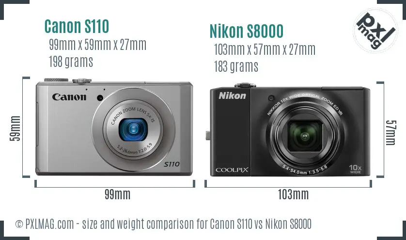 Canon S110 vs Nikon S8000 size comparison
