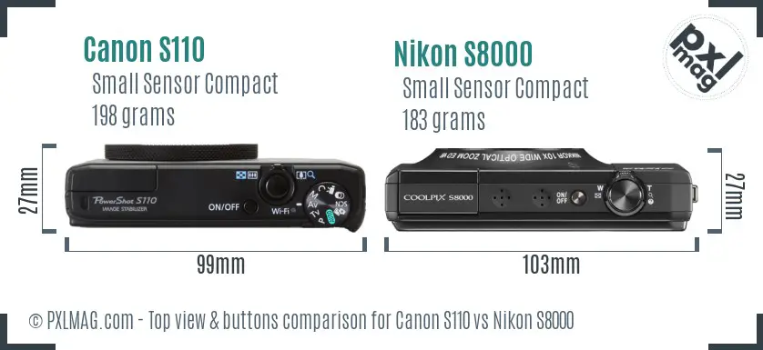 Canon S110 vs Nikon S8000 top view buttons comparison