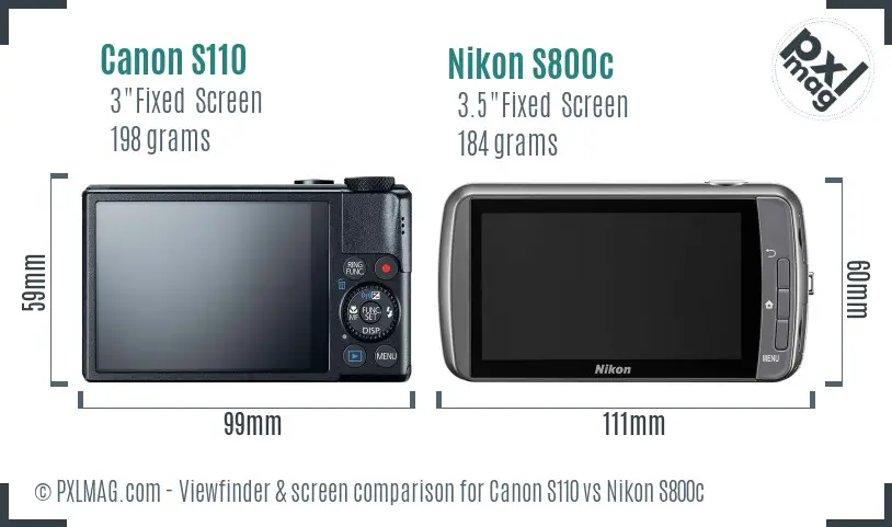 Canon S110 vs Nikon S800c Screen and Viewfinder comparison