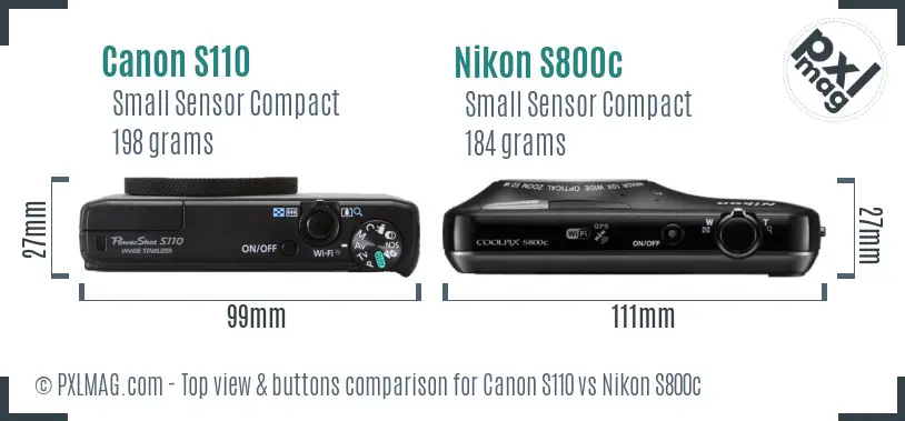 Canon S110 vs Nikon S800c top view buttons comparison