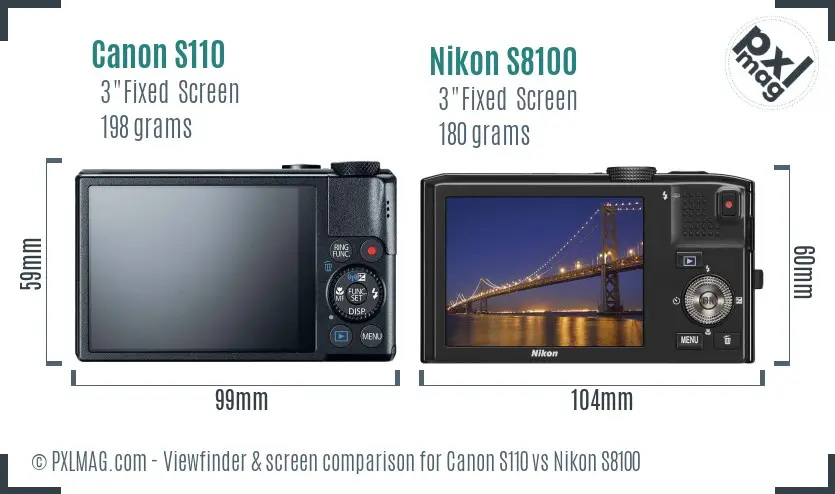 Canon S110 vs Nikon S8100 Screen and Viewfinder comparison