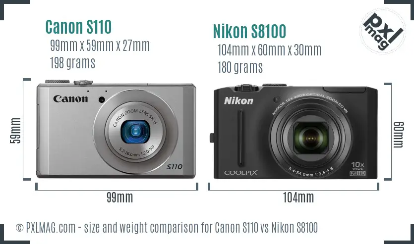 Canon S110 vs Nikon S8100 size comparison